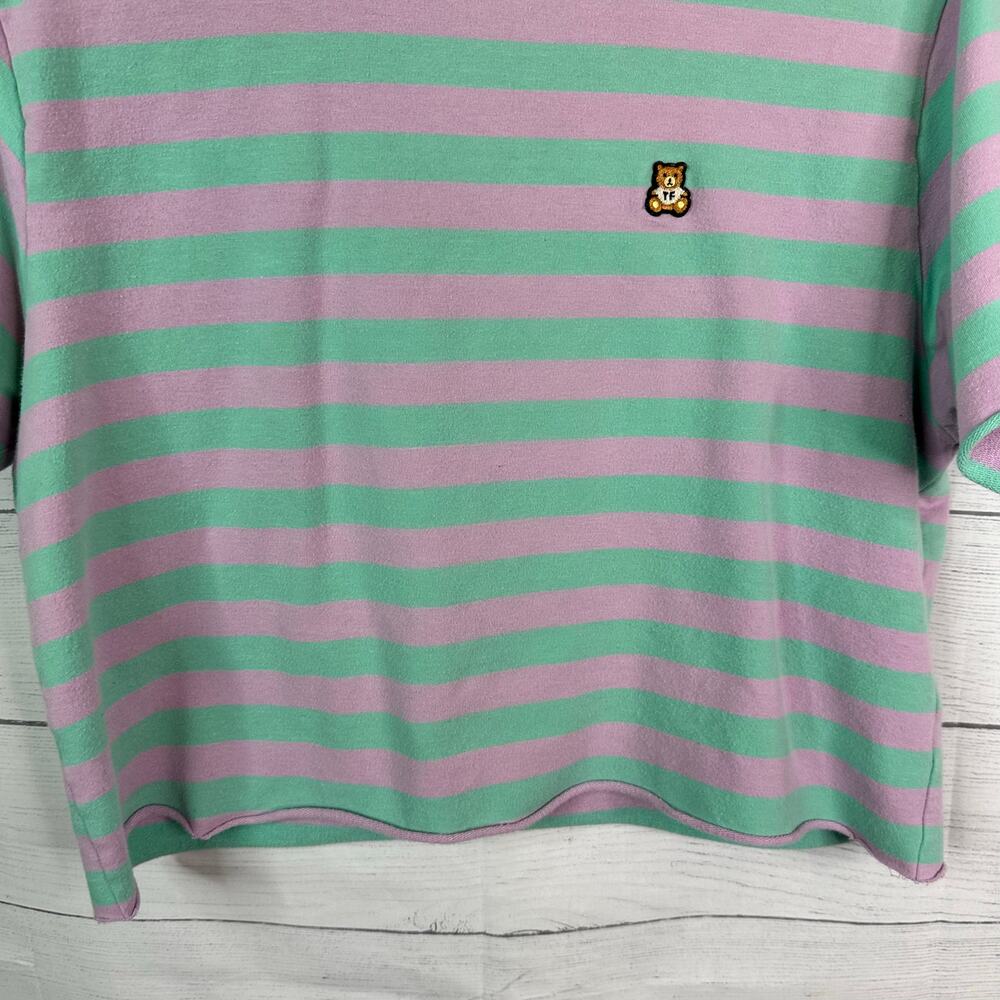 Teddy Fresh Womens size Medium Fat Striped Cropped Crewneck T Shirt - Picture 4 of 7